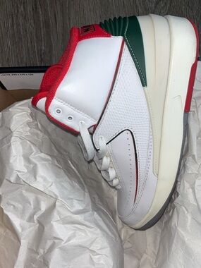 Jordan Kids White Sneakers with Red and Green Accents